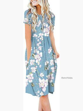 Summer Casual Short Sleeve Empire Waist Dress with Pockets